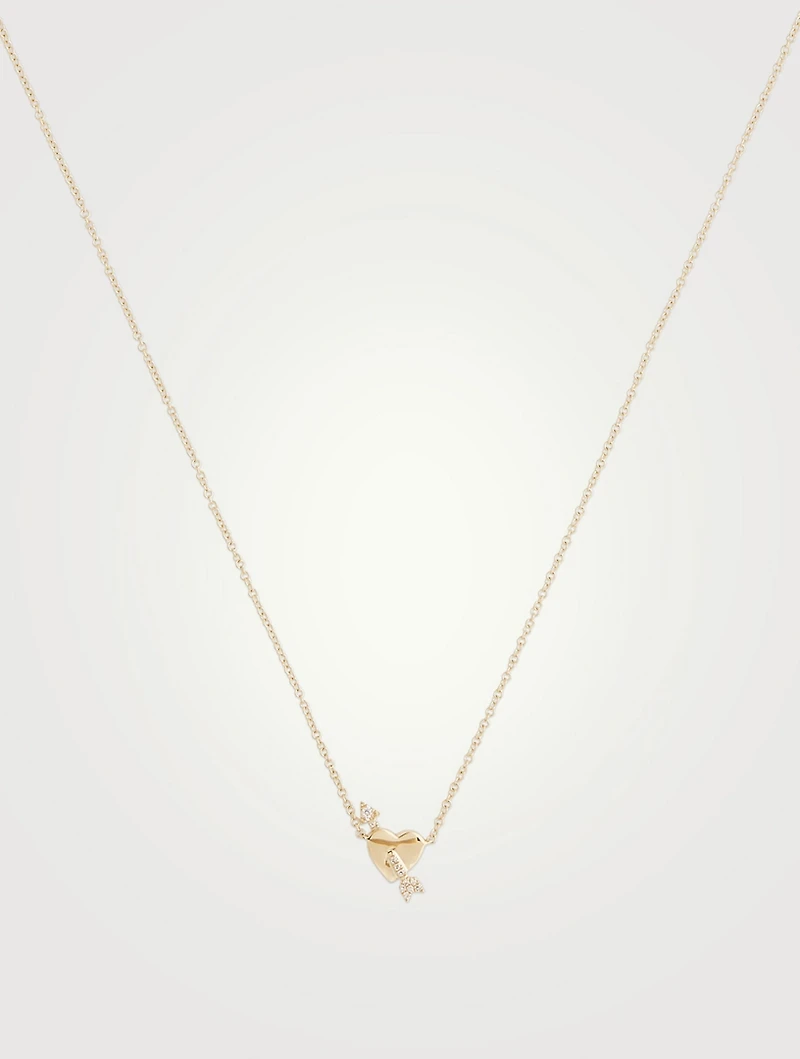 14K White Gold Heart And Diamond Arrow Necklace