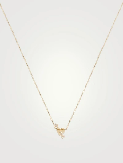14K White Gold Heart And Diamond Arrow Necklace