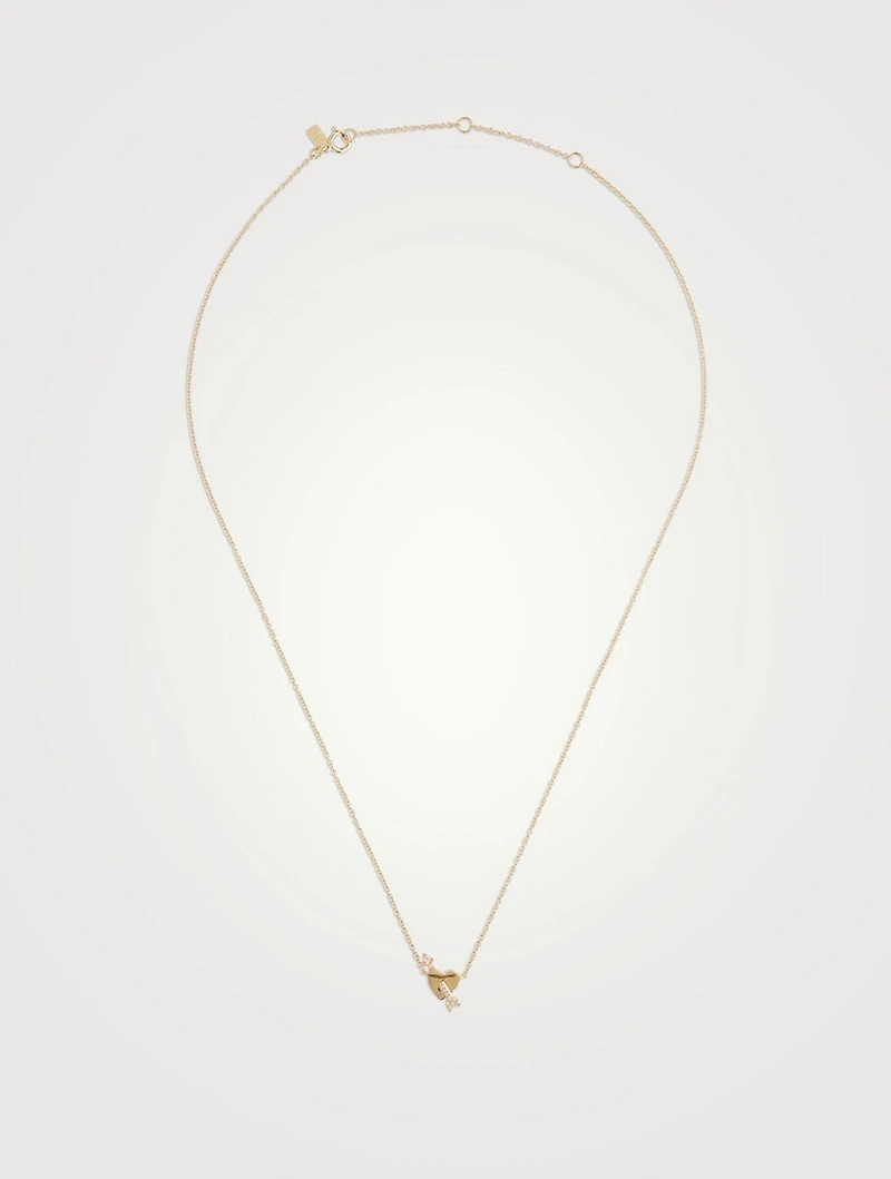 14K White Gold Heart And Diamond Arrow Necklace
