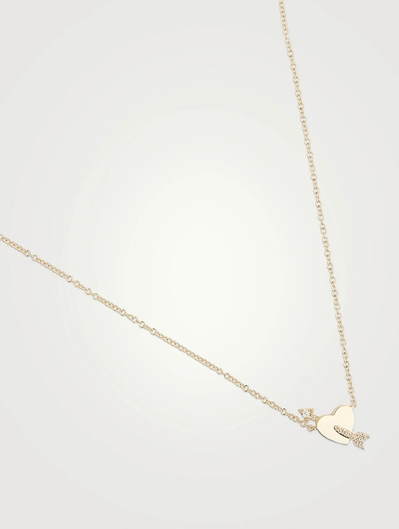 14K White Gold Heart And Diamond Arrow Necklace