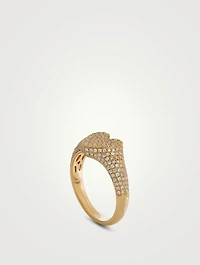 14K Gold Diamond Heart Signet Ring