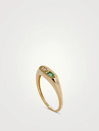 14K Gold Treasure Ring With Emerald And Diamond