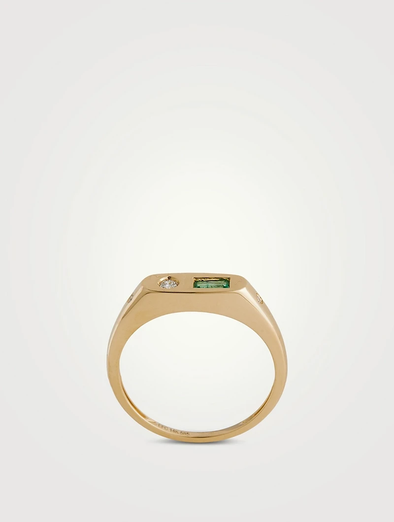 14K Gold Treasure Ring With Emerald And Diamond