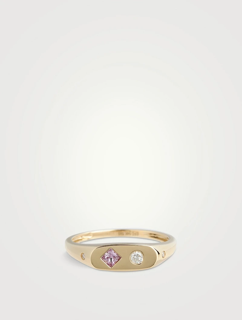 14K Gold Treasure Ring With Pink Sapphire And Diamond
