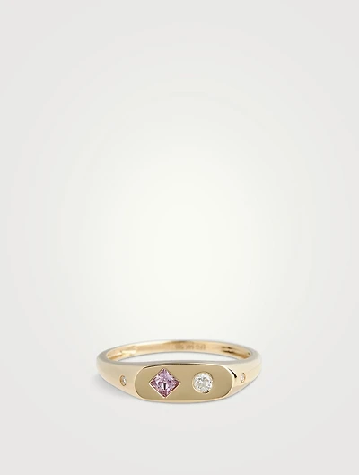 14K Gold Treasure Ring With Pink Sapphire And Diamond
