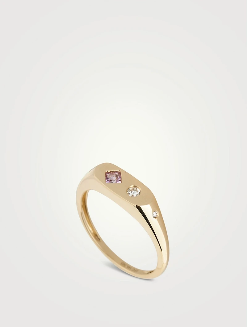 14K Gold Treasure Ring With Pink Sapphire And Diamond