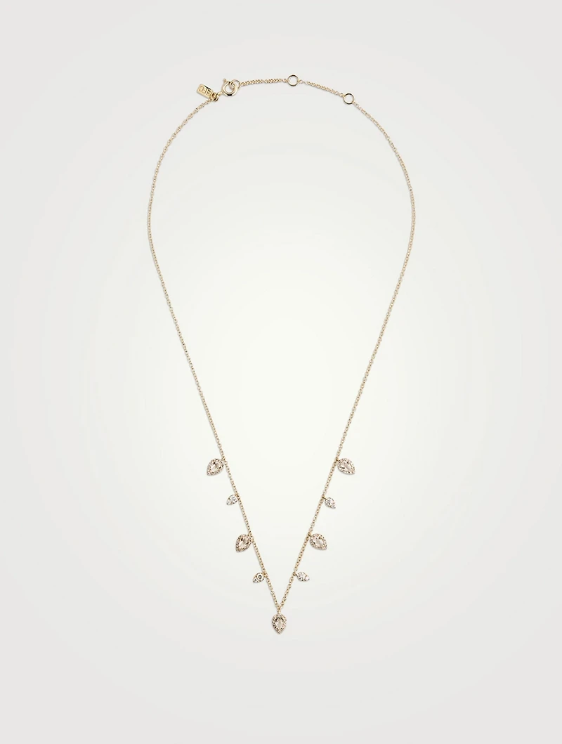 14K Gold Ultimate Teardrop Necklace With White Quartz And Diamonds