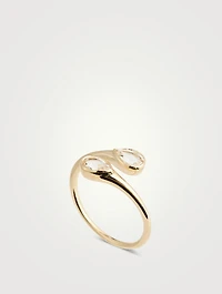 14K Gold White Quartz Double Pear Ring
