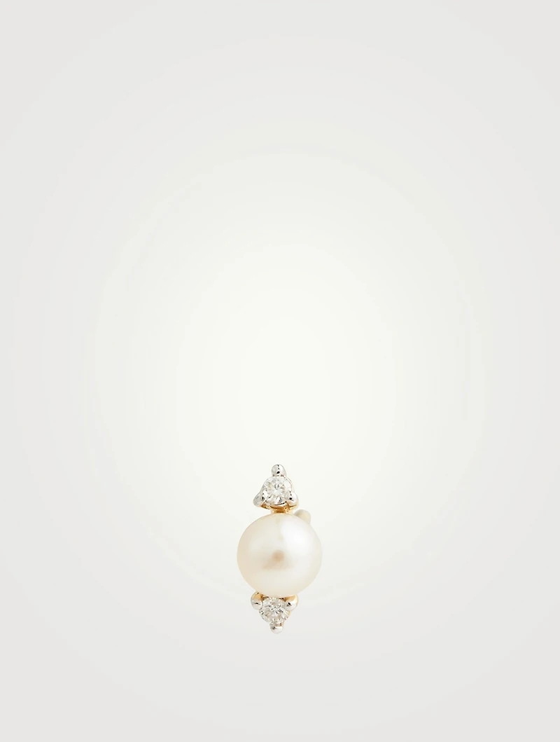 14K Gold Pearl And Diamond Stud Earring