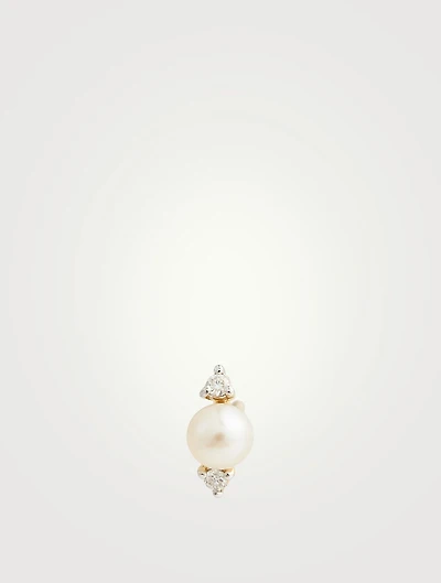 14K Gold Pearl And Diamond Stud Earring