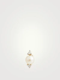 14K Gold Pearl And Diamond Stud Earring