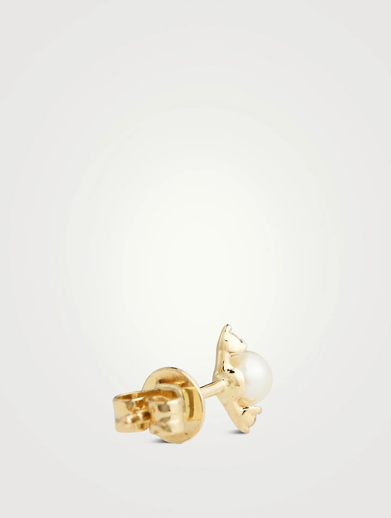 14K Gold Pearl And Diamond Stud Earring