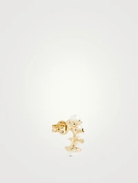 14K Gold Arc Pearl Earring With Diamonds