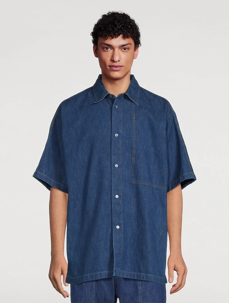 Cotton And Linen Denim Short-Sleeve Shirt