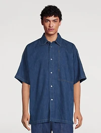 Cotton And Linen Denim Short-Sleeve Shirt