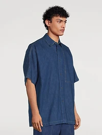 Cotton And Linen Denim Short-Sleeve Shirt