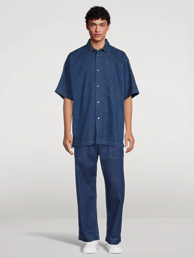 Cotton And Linen Denim Short-Sleeve Shirt