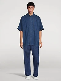 Cotton And Linen Denim Short-Sleeve Shirt