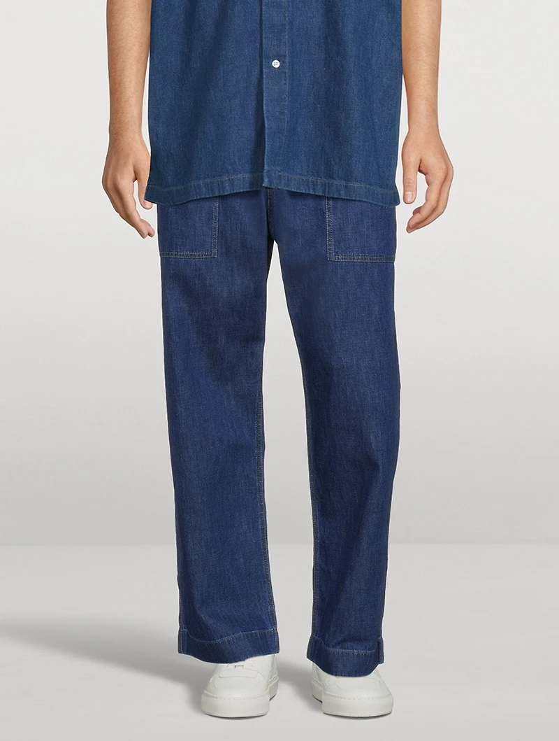 Cotton And Linen Denim Cargo Pants