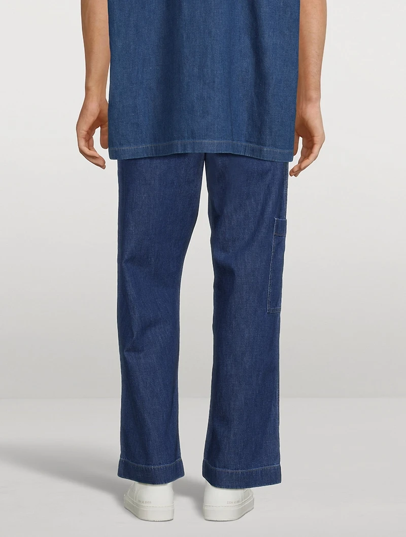 Cotton And Linen Denim Cargo Pants