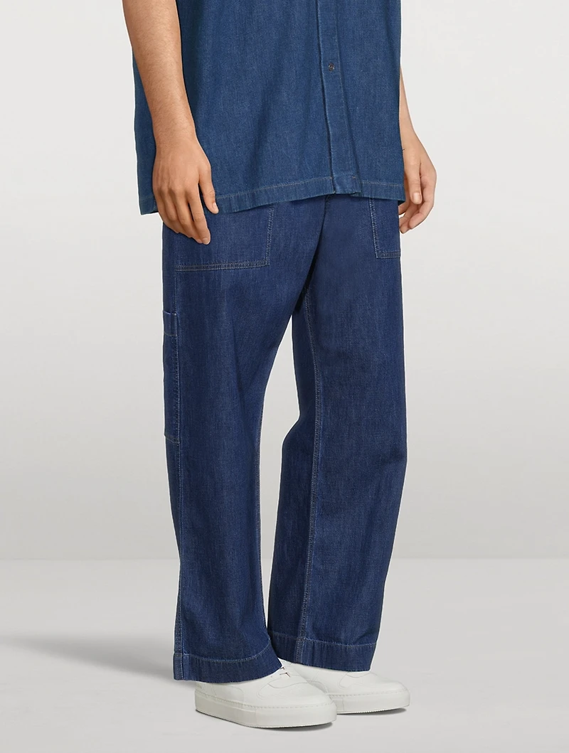 Cotton And Linen Denim Cargo Pants