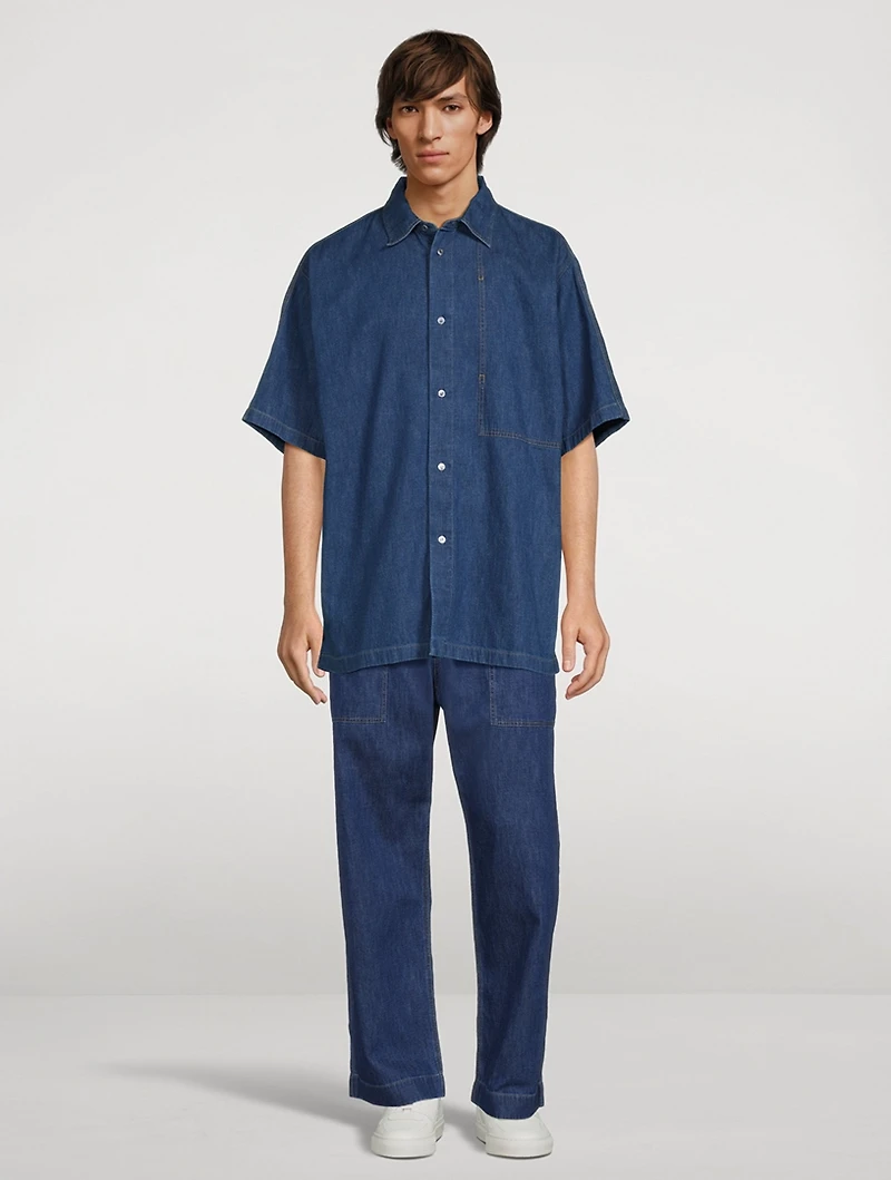 Cotton And Linen Denim Cargo Pants