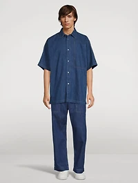 Cotton And Linen Denim Cargo Pants