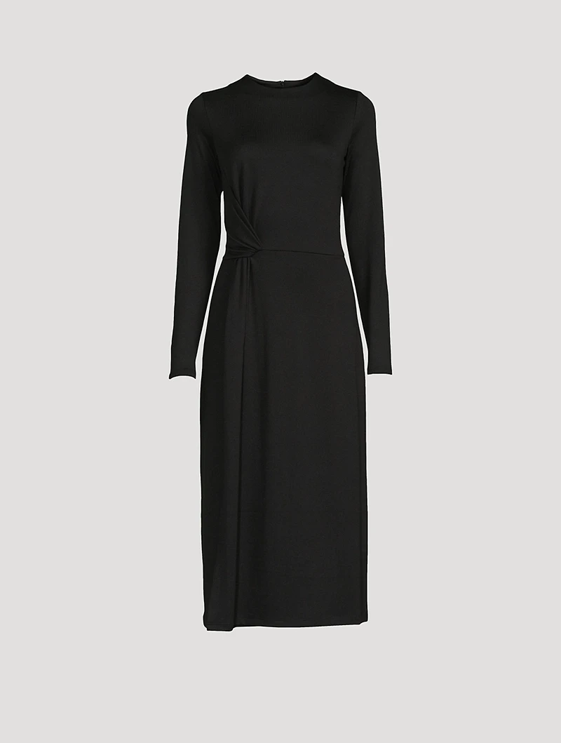 Side Twist Long-Sleeve Midi Dress