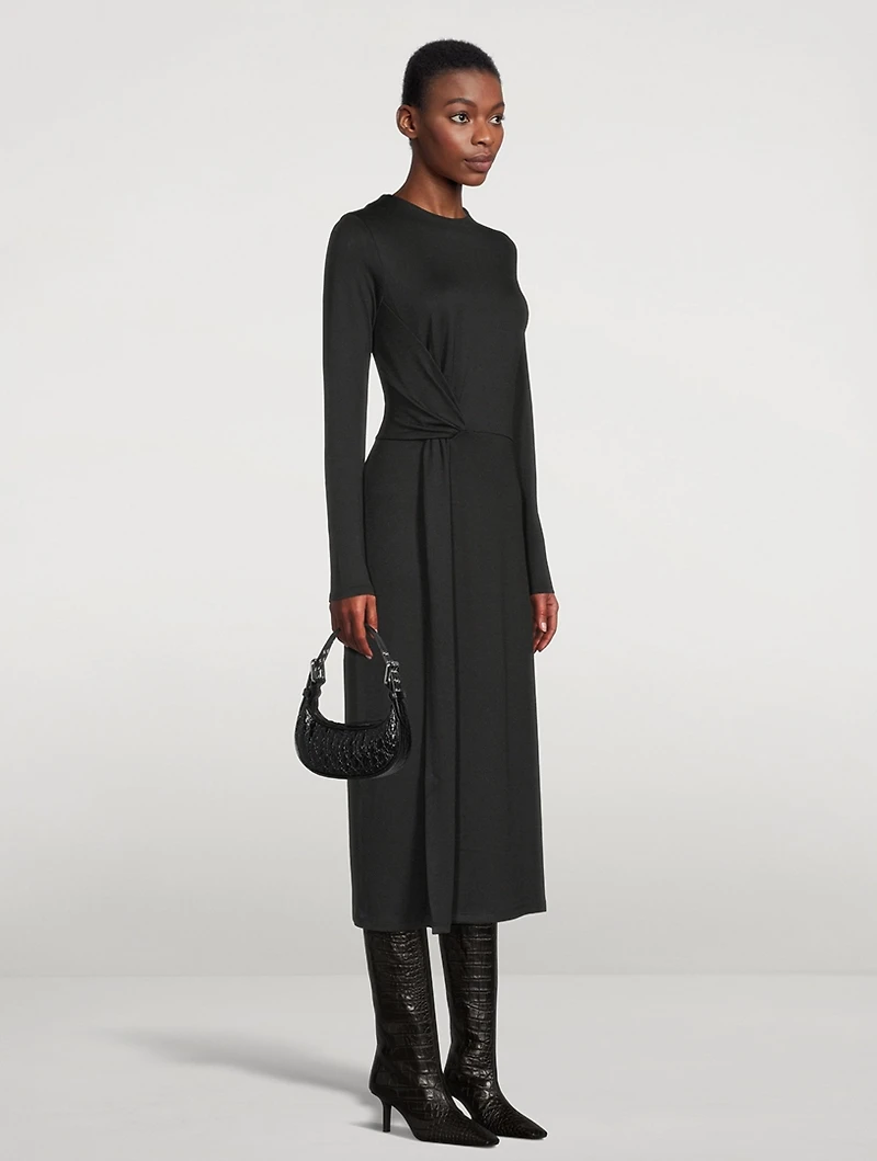 Side Twist Long-Sleeve Midi Dress