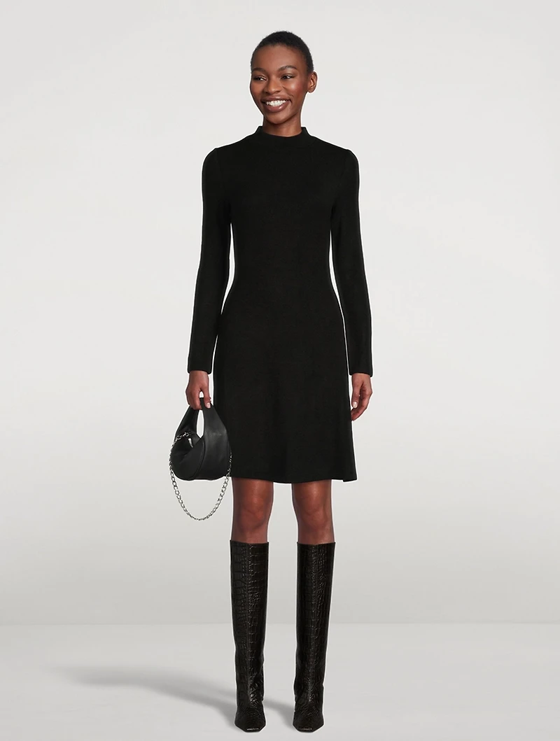 Mockneck Long-Sleeve A-Line Dress