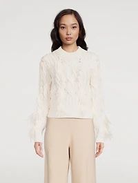 Wool And Cashmere Cable-Knit Sweater With Feathers