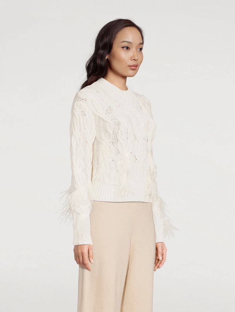 Wool And Cashmere Cable-Knit Sweater With Feathers