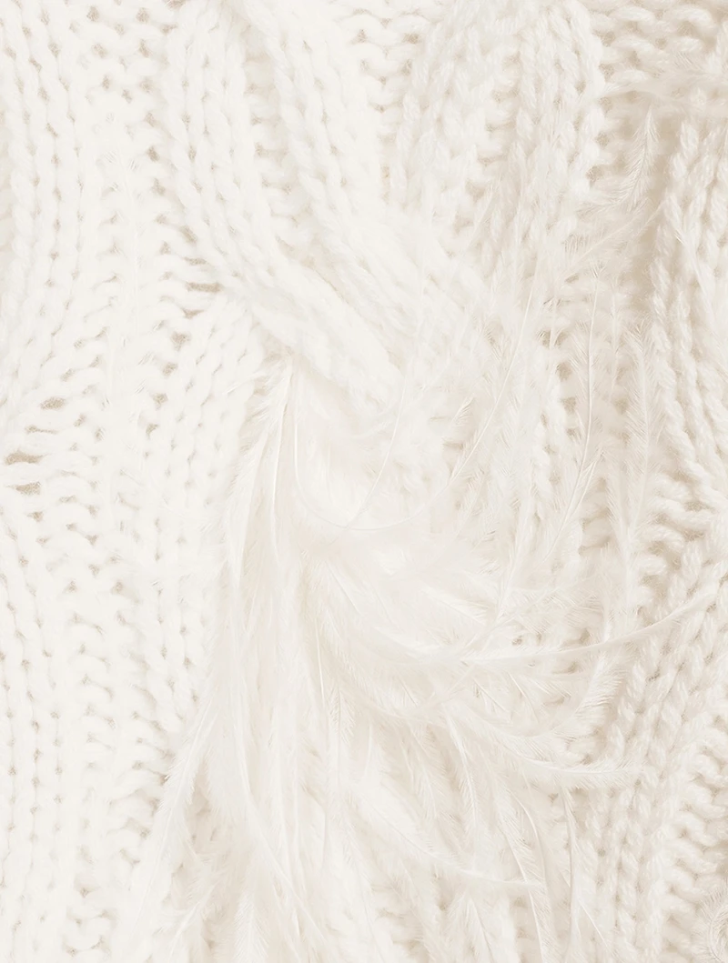 Wool And Cashmere Cable-Knit Sweater With Feathers