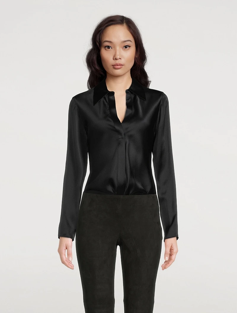Silk Bias Long-Sleeve Blouse