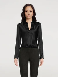 Silk Bias Long-Sleeve Blouse