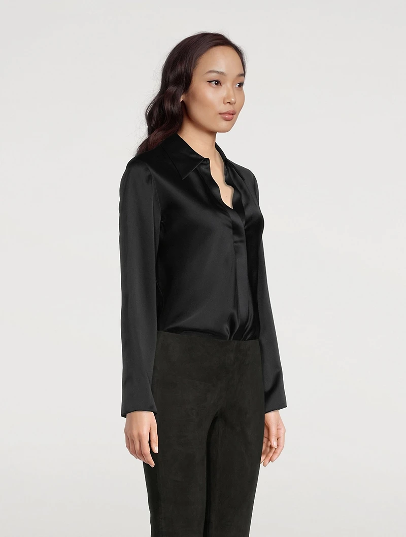Silk Bias Long-Sleeve Blouse
