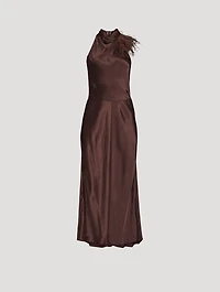 Sleeveless Halter Midi Dress With Feathers