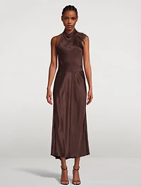 Sleeveless Halter Midi Dress With Feathers
