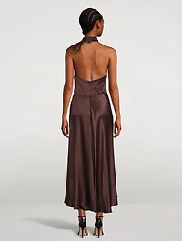 Sleeveless Halter Midi Dress With Feathers