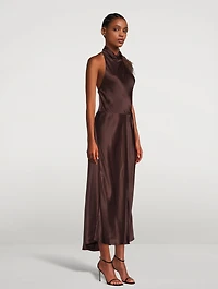 Sleeveless Halter Midi Dress With Feathers