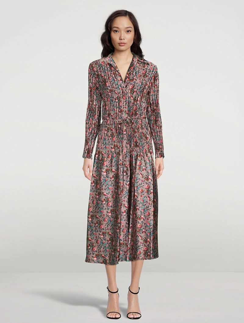Berry Blooms Pleated Midi Shirt Dress