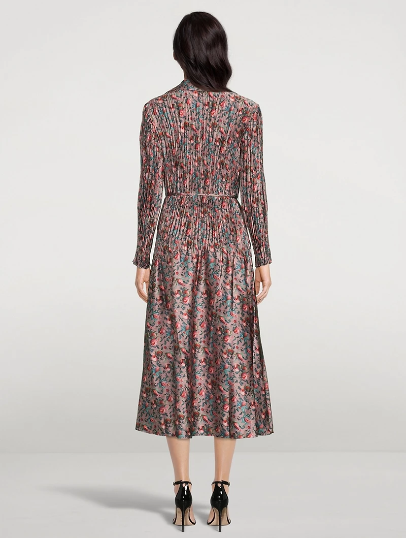 Berry Blooms Pleated Midi Shirt Dress
