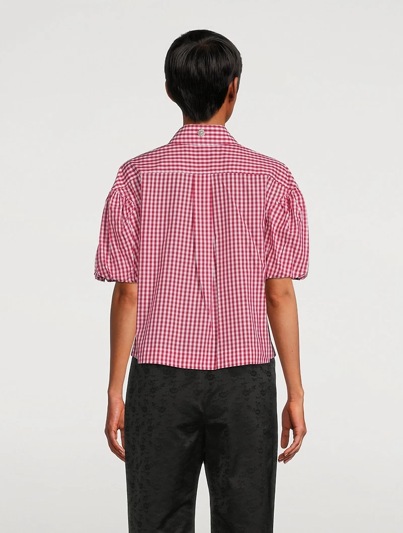 Puff-Sleeve Shirt Gingham Print