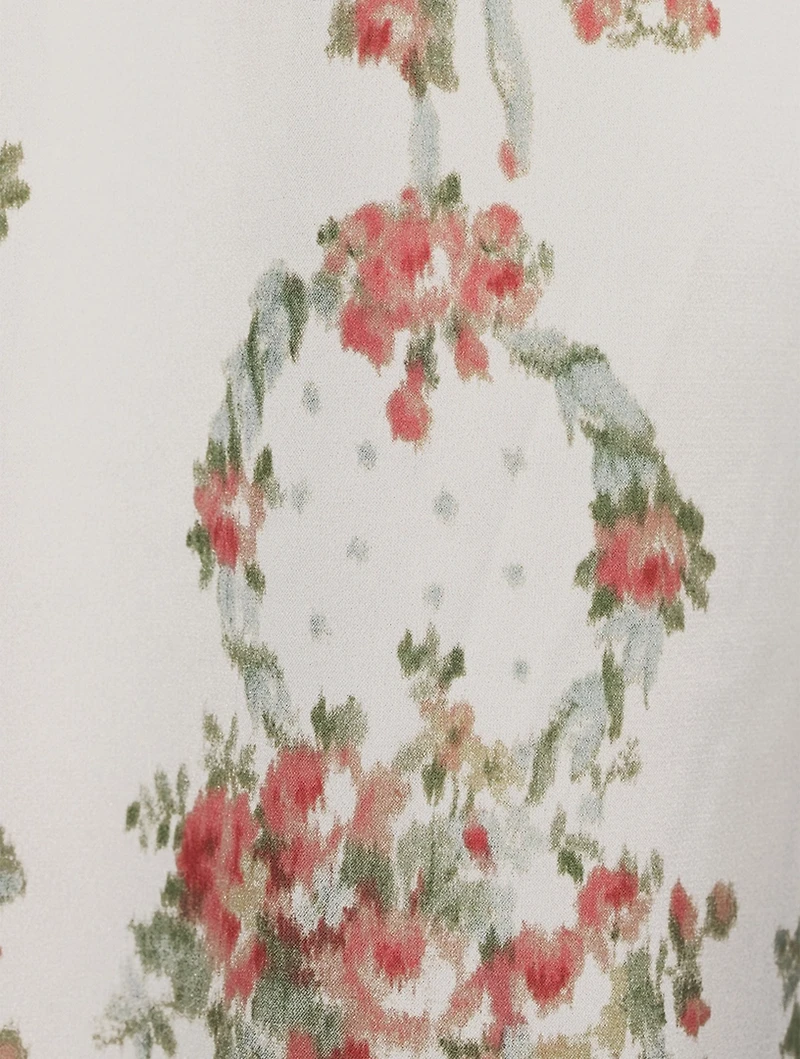 Lace-Trimmed Slip Dress Wreath Print