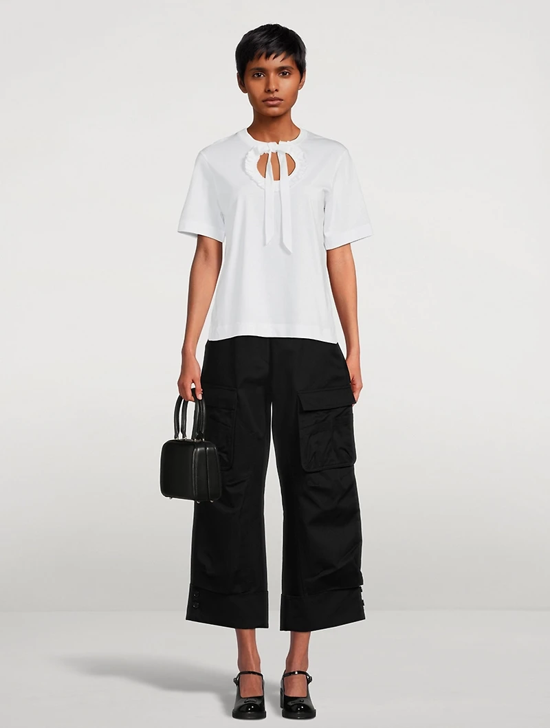 Ruffle Tie-Neck T-Shirt