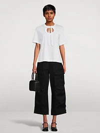 Ruffle Tie-Neck T-Shirt