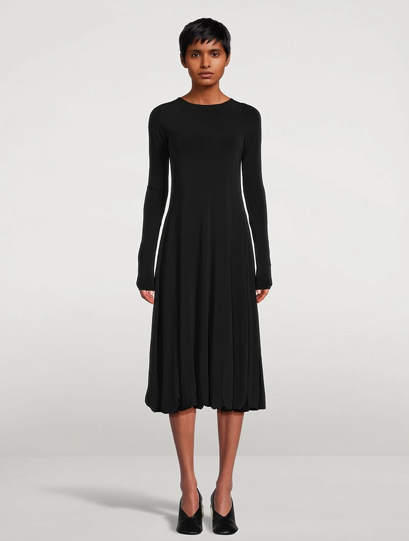 Long-Sleeve Open-Back Midi Dress