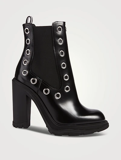 Eyelet Leather Ankle Boots