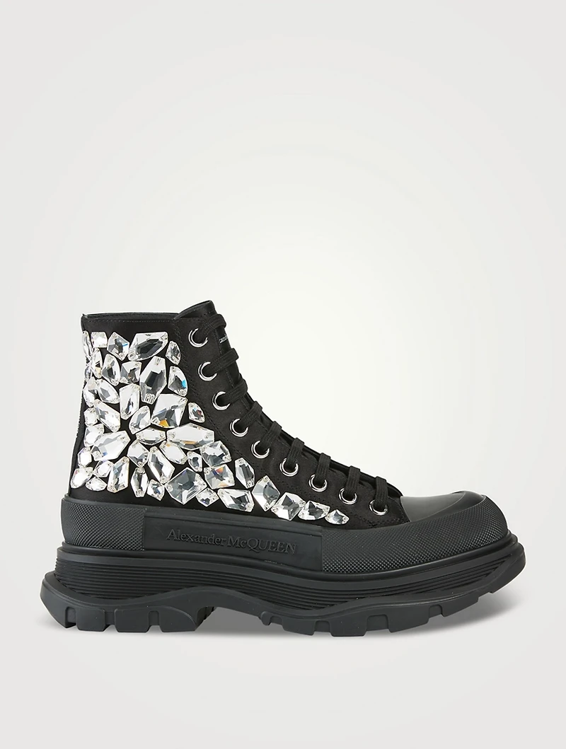 Tread Slick Crystal Shard Satin Boots