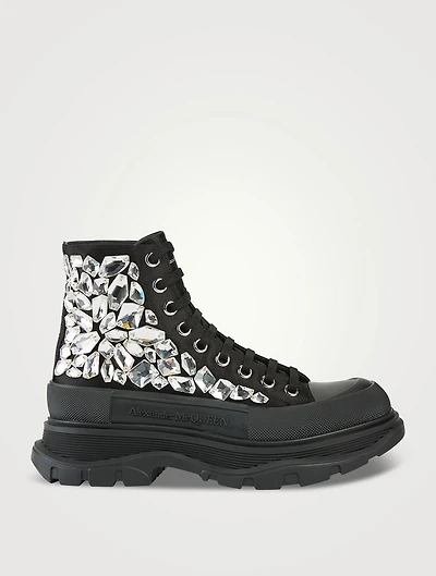 Tread Slick Crystal Shard Satin Boots